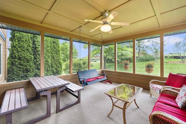 7131 Caneel Trl, Middleton, WI 53562 - sunroom / solarium featuring ceiling fan and an outdoor living space