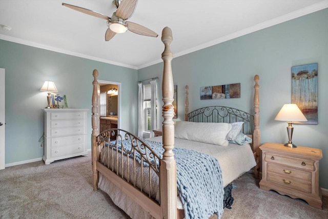 3259 Emmertsen Rd, Racine, WI 53406 - carpeted bedroom with ornamental molding, ensuite bath, and a ceiling fan