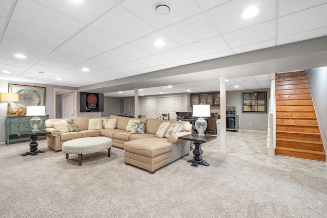 3259 Emmertsen Rd, Racine, WI 53406 - carpeted living room with stairs and recessed lighting