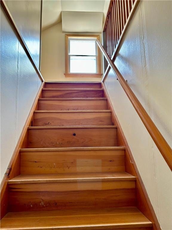 306 Pleasant Ave, Frederic, WI 54837 - staircase with lofted ceiling