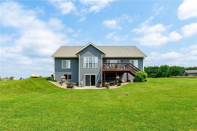 4801 358th St, Stanley, WI 54768 - rear view of property with a wooden deck, a yard, and a patio area