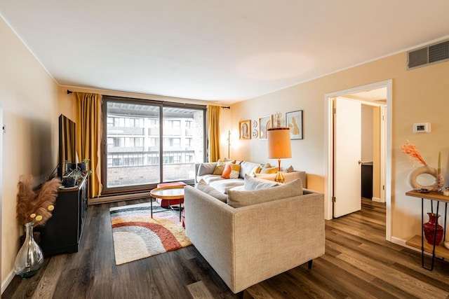 1906 E Shorewood Blvd Unit 250, Shorewood, WI 53211 - living area featuring dark wood-type flooring and crown molding