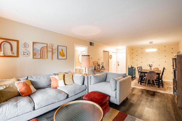 1906 E Shorewood Blvd Unit 250, Shorewood, WI 53211 - living room with dark wood-style floors and baseboards