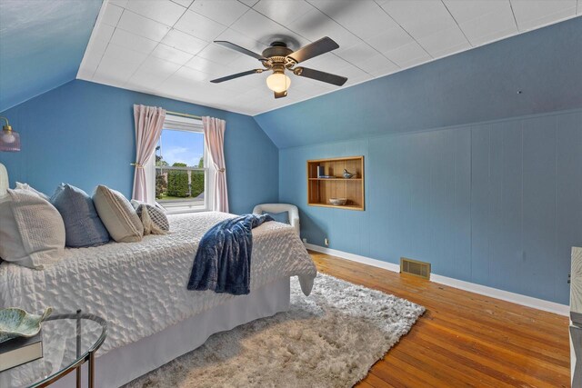 10836 W Fiebrantz Ave, Wauwatosa, WI 53222 - bedroom featuring wood finished floors, lofted ceiling, and ceiling fan