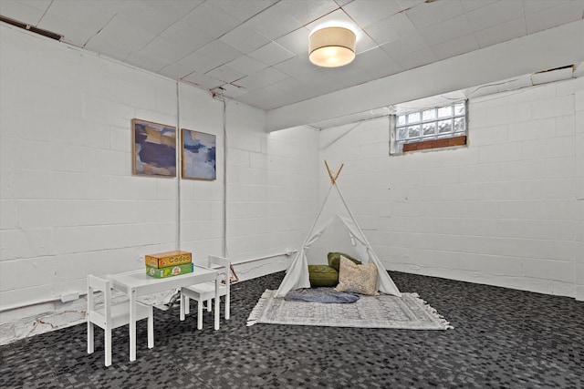 10836 W Fiebrantz Ave, Wauwatosa, WI 53222 - rec room featuring concrete block wall and carpet floors