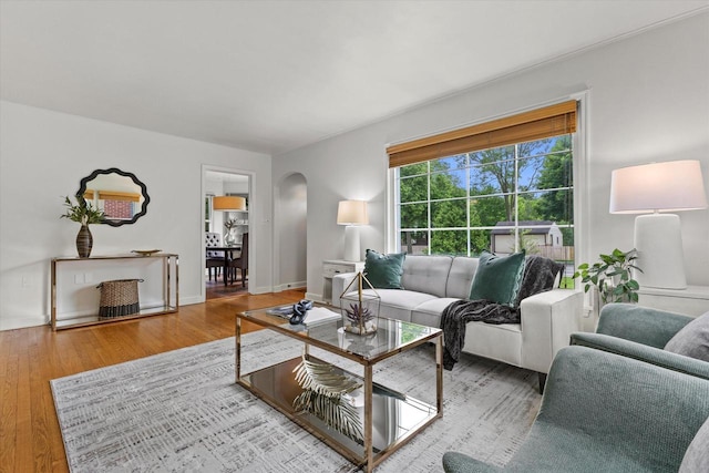 10836 W Fiebrantz Ave, Wauwatosa, WI 53222 - living room featuring arched walkways and wood finished floors