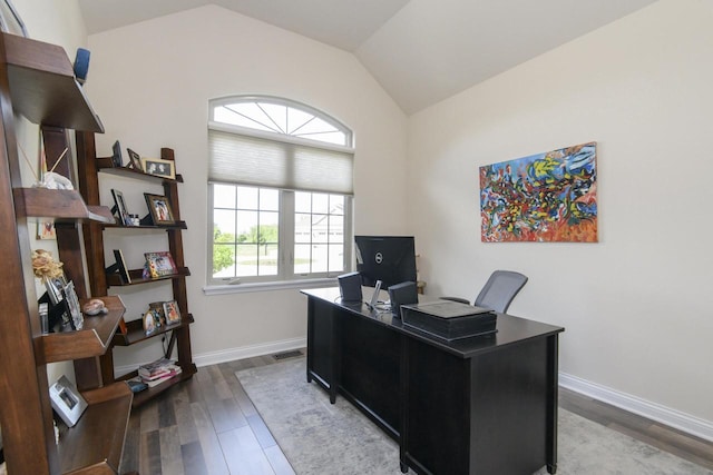 12907 78th Pl, Bristol, WI 53104 - office featuring vaulted ceiling and wood finished floors