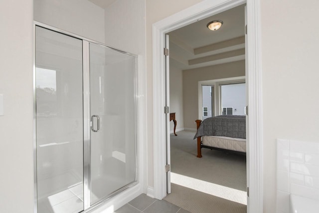 12907 78th Pl, Bristol, WI 53104 - full bathroom featuring a stall shower, ensuite bath, and tile patterned flooring