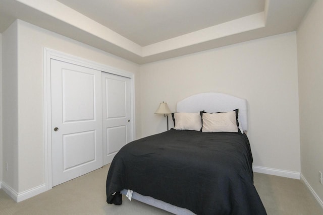 12907 78th Pl, Bristol, WI 53104 - bedroom with light colored carpet, a raised ceiling, and a closet