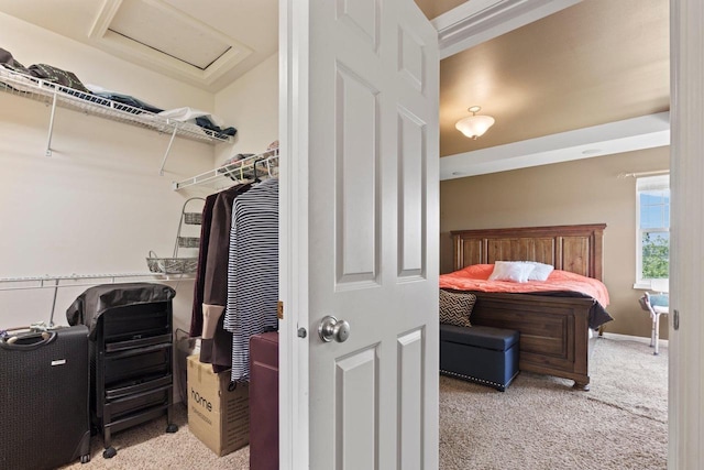 9414 Harvest Moon Ln, Verona, WI 53593 - walk in closet featuring carpet floors and attic access