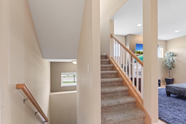 9414 Harvest Moon Ln, Verona, WI 53593 - stairs featuring recessed lighting