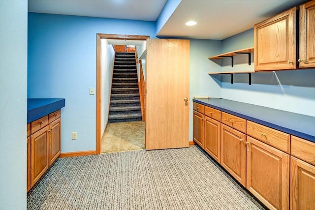 830 Violet Ln, Oregon, WI 53575 - bar with light carpet, stairway, and recessed lighting