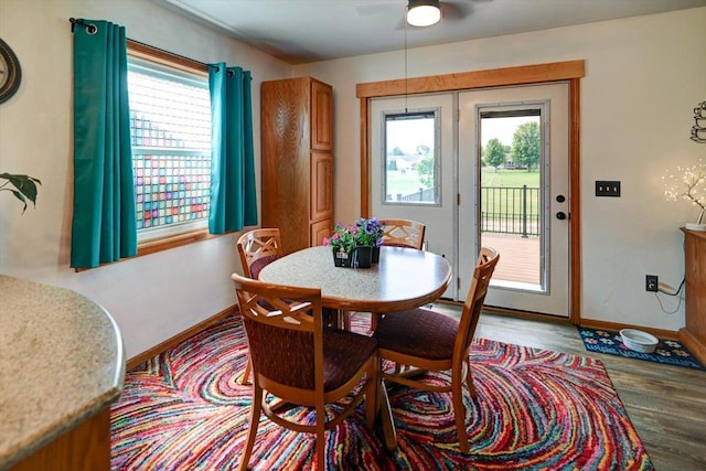 830 Violet Ln, Oregon, WI 53575 - dining area featuring plenty of natural light, a ceiling fan, and wood finished floors