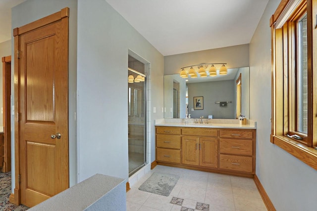 1434 43rd Ave, Kenosha, WI 53144 - full bath featuring a shower stall, vanity, and tile patterned floors