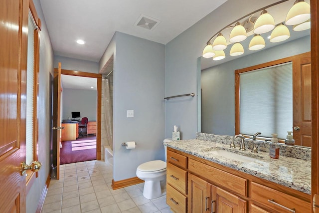 1434 43rd Ave, Kenosha, WI 53144 - full bathroom featuring vanity, tile patterned flooring, shower / bath combination with curtain, and recessed lighting