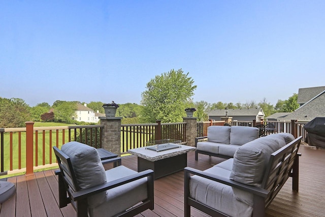 1434 43rd Ave, Kenosha, WI 53144 - wooden deck with an outdoor living space with a fire pit and a grill
