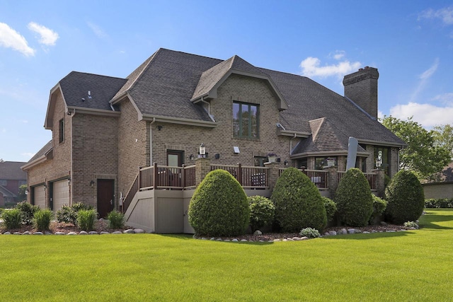 1434 43rd Ave, Kenosha, WI 53144 - rear view of house featuring brick siding, a chimney, a lawn, and a shingled roof