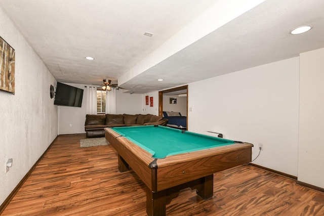 1557 Serena Ln, Burlington, WI 53105 - playroom with billiards table, wood finished floors, and recessed lighting