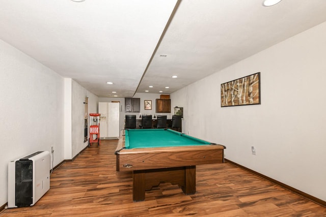 1557 Serena Ln, Burlington, WI 53105 - recreation room featuring pool table, wood finished floors, and recessed lighting