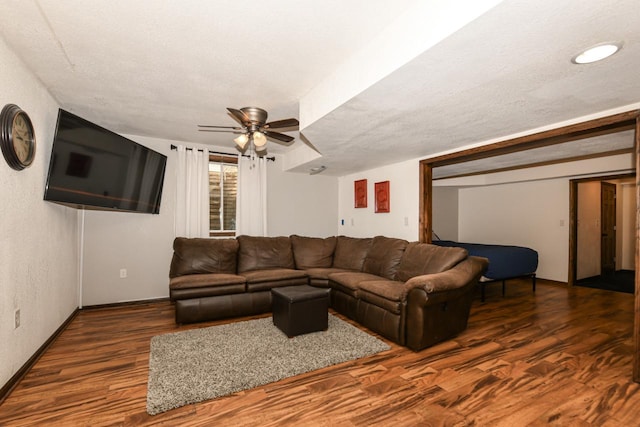1557 Serena Ln, Burlington, WI 53105 - living area with ceiling fan, wood finished floors, and a textured ceiling