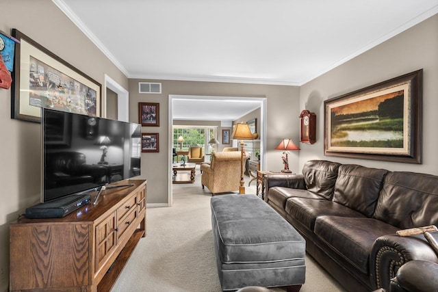544 Maple Bluff Rd, Stevens Point, WI 54482 - living area featuring light colored carpet and crown molding