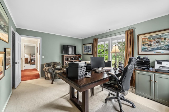 544 Maple Bluff Rd, Stevens Point, WI 54482 - home office with light colored carpet and ornamental molding