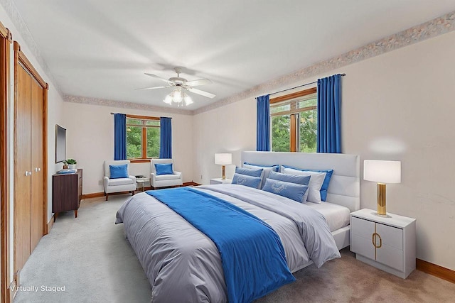 N3045 Lakeview Dr, Montello, WI 53949 - bedroom featuring light colored carpet and a ceiling fan