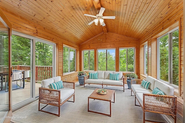 N3045 Lakeview Dr, Montello, WI 53949 - sunroom / solarium with lofted ceiling, an outdoor living space, and ceiling fan