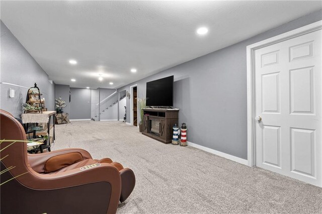 1516 Mitscher Ave, Eau Claire, WI 54701 - living area featuring carpet flooring, stairs, and recessed lighting