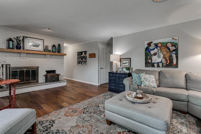 1801 N Mc Intosh Dr, Appleton, WI 54914 - living area featuring crown molding, wood finished floors, and a fireplace