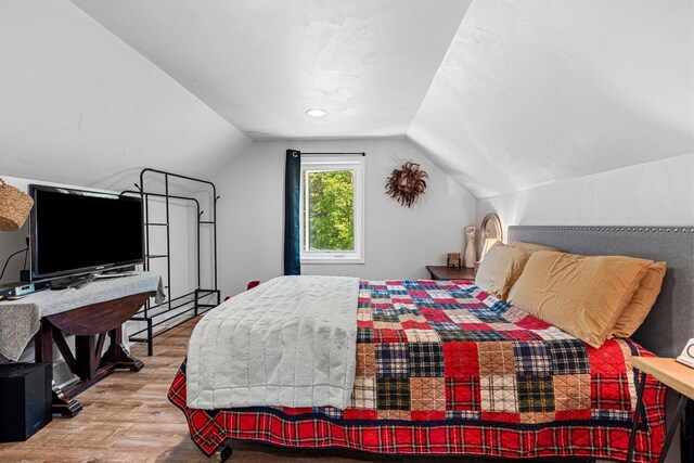 9071 Doemel Ln, Pickerel, WI 54465 - bedroom with wood finished floors and lofted ceiling