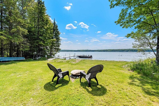 9071 Doemel Ln, Pickerel, WI 54465 - view of green lawn with a water view and a fire pit