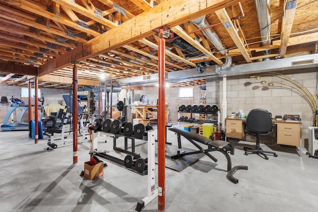 1020 Victorian Ln, Plover, WI 54467 - exercise room featuring concrete block wall