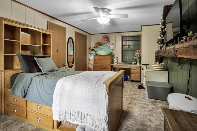 3933 Lovers Ln Unit 3935, 3937, 3939, 39, Slinger, WI 53086 - bedroom featuring light colored carpet, crown molding, and ceiling fan