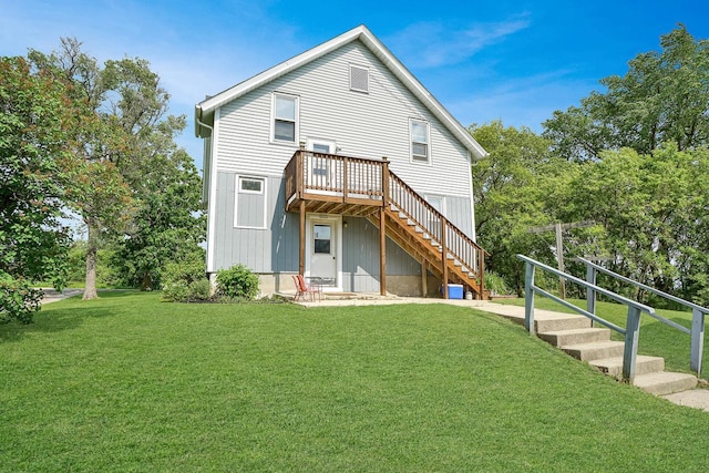 3933 Lovers Ln Unit 3935, 3937, 3939, 39, Slinger, WI 53086 - back of house with stairs, a lawn, and a deck