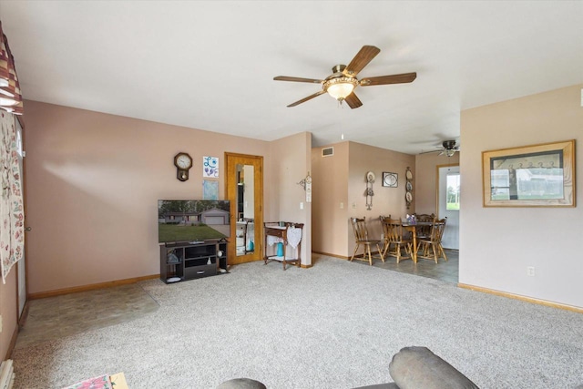 197 Juniper Ave, Brodhead, WI 53520 - carpeted living room with a ceiling fan