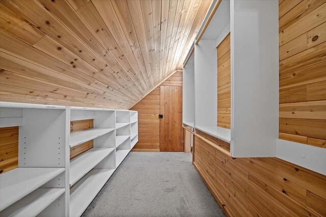 2767 S Herman St, Milwaukee, WI 53207 - corridor featuring vaulted ceiling, carpet flooring, wooden ceiling, and wood walls