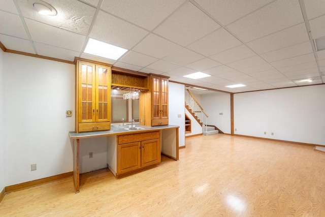 1705 Stark St, Wausau, WI 54403 - bar area with light wood-style flooring, stairway, and a paneled ceiling