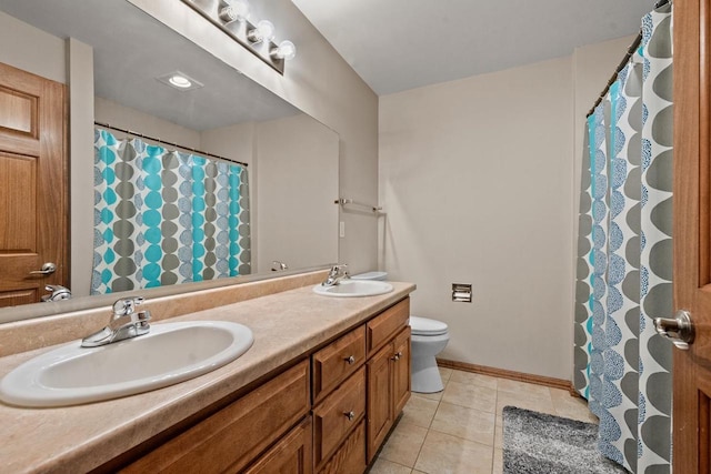 1106 Lake Largo Dr, Green Bay, WI 54311 - bathroom featuring tile patterned floors, double vanity, and a shower with shower curtain