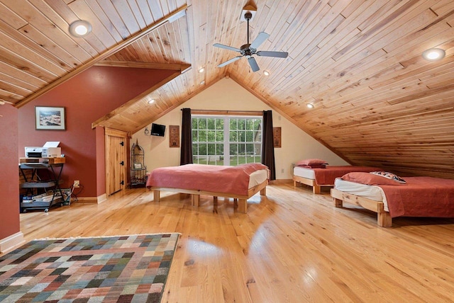N5730 Parkway Rd, Pound, WI 54161 - bedroom featuring wooden ceiling, lofted ceiling, and hardwood / wood-style flooring