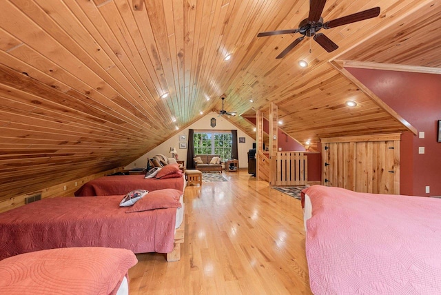N5730 Parkway Rd, Pound, WI 54161 - bedroom featuring wood ceiling, wood finished floors, lofted ceiling, and recessed lighting