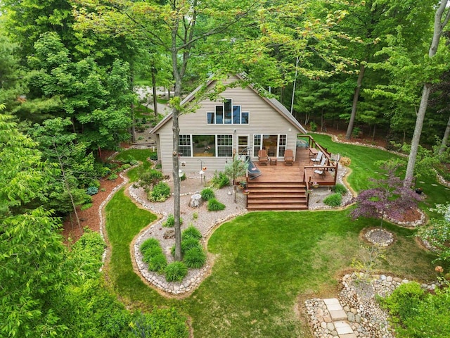 N5730 Parkway Rd, Pound, WI 54161 - rear view of house with a wooden deck and a yard