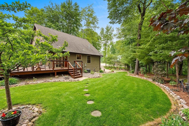 N5730 Parkway Rd, Pound, WI 54161 - view of grassy yard featuring a deck