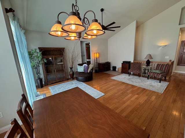 4126 Westerfield Ln, Madison, WI 53704 - living area featuring hardwood / wood-style flooring, ceiling fan, and high vaulted ceiling