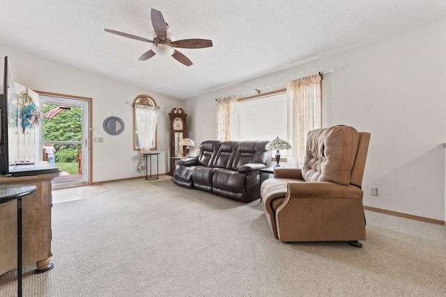 12129 221st Ave, Bristol, WI 53104 - carpeted living room featuring ceiling fan and a textured ceiling