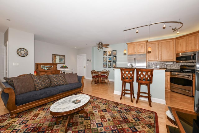 1515 N Van Buren St Unit 414, Milwaukee, WI 53202 - living room with light wood finished floors and a ceiling fan