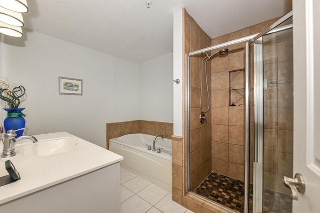 1515 N Van Buren St Unit 414, Milwaukee, WI 53202 - full bath featuring a bath, tile patterned floors, a shower stall, and vanity