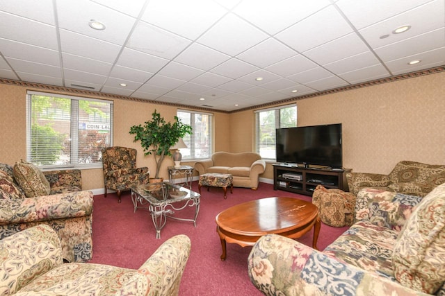 1515 N Van Buren St Unit 414, Milwaukee, WI 53202 - living room featuring carpet floors, wallpapered walls, and recessed lighting