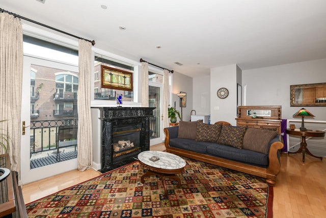 1515 N Van Buren St Unit 414, Milwaukee, WI 53202 - living room featuring wood finished floors and a glass covered fireplace