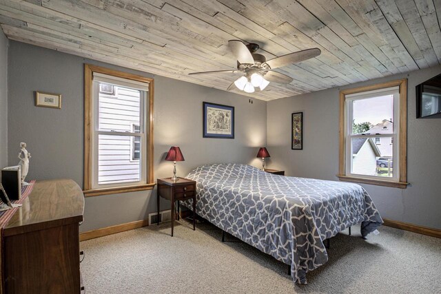 318 N Outagamie St, Appleton, WI 54914 - bedroom with wood ceiling, carpet floors, and a ceiling fan